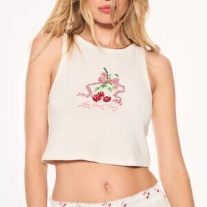 LoveShackFancy Kaleen Cherry Rhinestone Tank Top In White - Women's Size S - NWT
